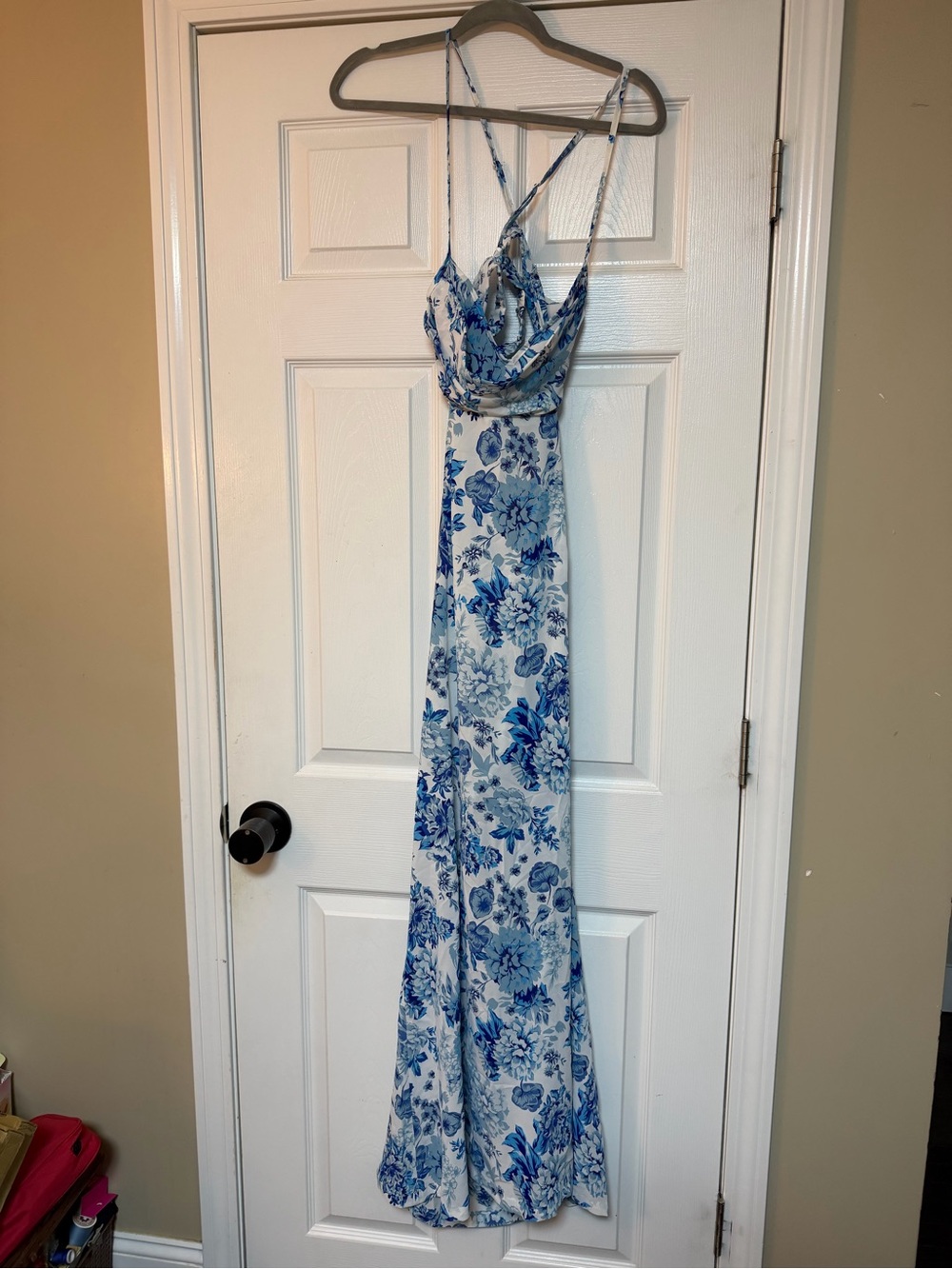 SHEIN Blue & White Floral Spaghetti-Strap Maxi Dress